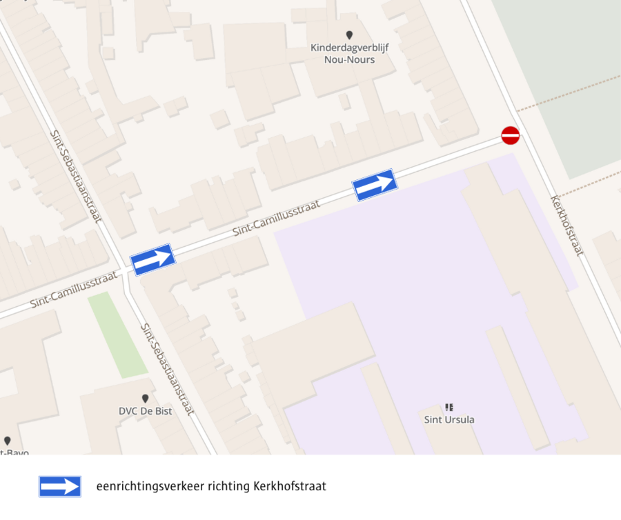 Plan met daarop aangeduid over welk deel van de Sint-Camillusstraat het gaat.